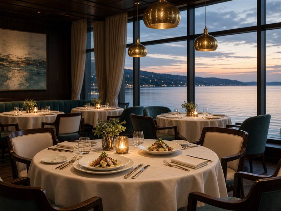Salle à manger de BloscaBay face à la baie