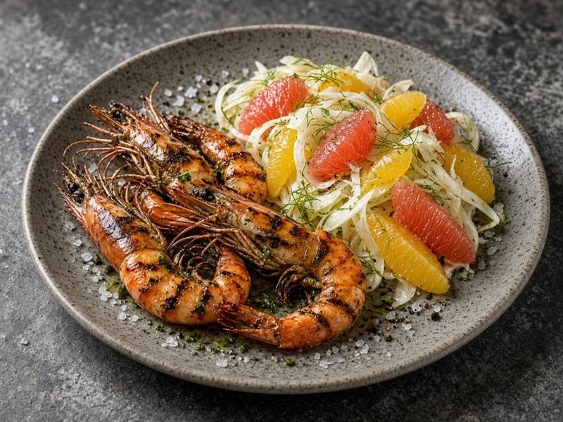 Cuisine côtière aux crevettes et fenouil